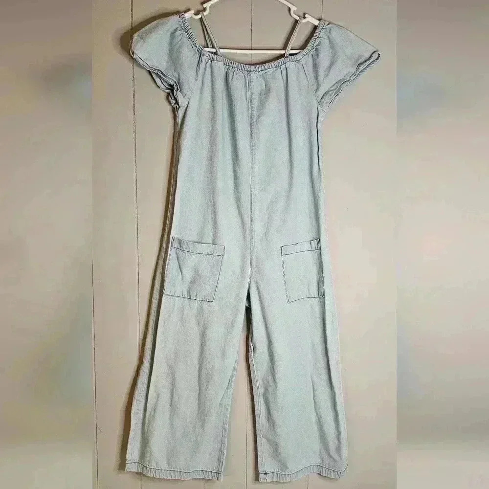 Zara Girls Collection Denim Jumpsuit Romper Pockets Size 11/12